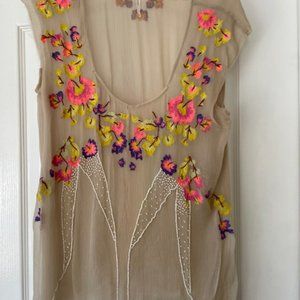 Free People Embroidered and Beaded Top